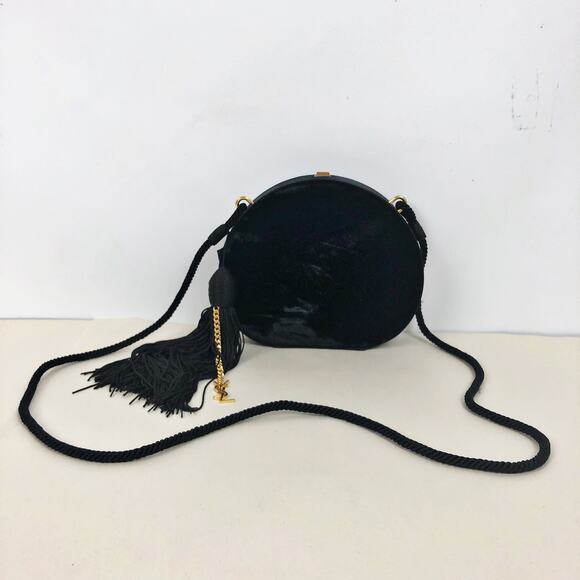 YSL Saint Laurent Womens Velvet Minaudiere Black Nero Shoulder Bag Tassel NWT - Picture 1 of 11